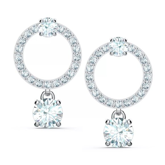 SWAROVSKI Silver-Tone Crystal Circle & Charm Drop Earrings - Picture 1 of 6